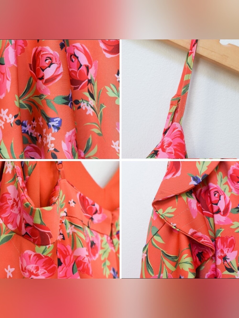 Anthropologie Keepsake Floral Midi Dress Pink Coral Sz M Cocktail Boho Romantic - Picture 14 of 14